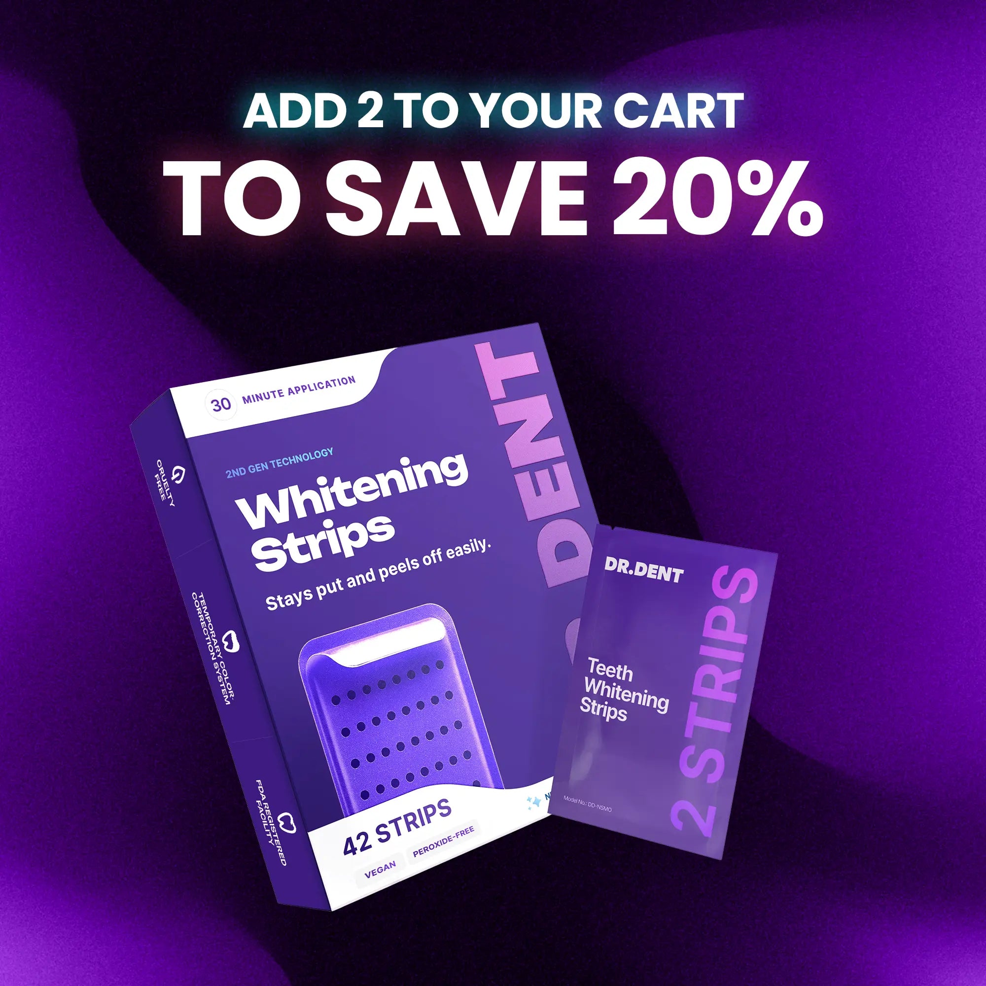 Experience a Dazzling Smile with DRDENT Purple Teeth Whitening Strips - 7/21 Sessions for Safe, Non-Sensitive Whitening - Peroxide-Free Formula!